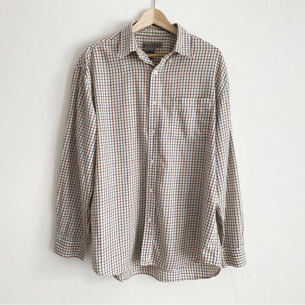 Retreat Plaid Button-Up Shirt, 100% Cotton – Size Large